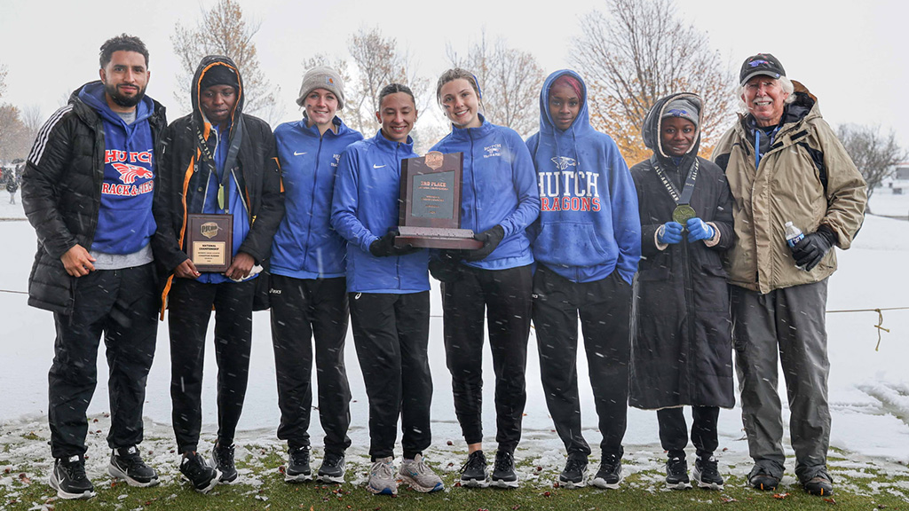 The Blue Dragon women's cross country team earned their best Division I finish placing third in the 2025 NJCAA Cross Country championships on Saturday in Fort Dodge, Iowa. (Photo by Ed Bailey)